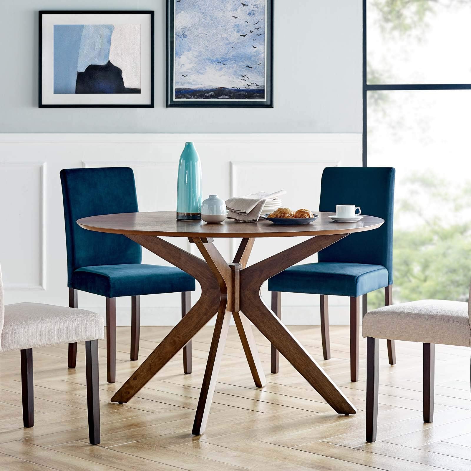Dining Table | Crossroads 47 Round Pedestal Wood Dining Table | Walnut Finish | Seats 6 | Elegant Design | Durable Construction | casafoyer.myshopify.com