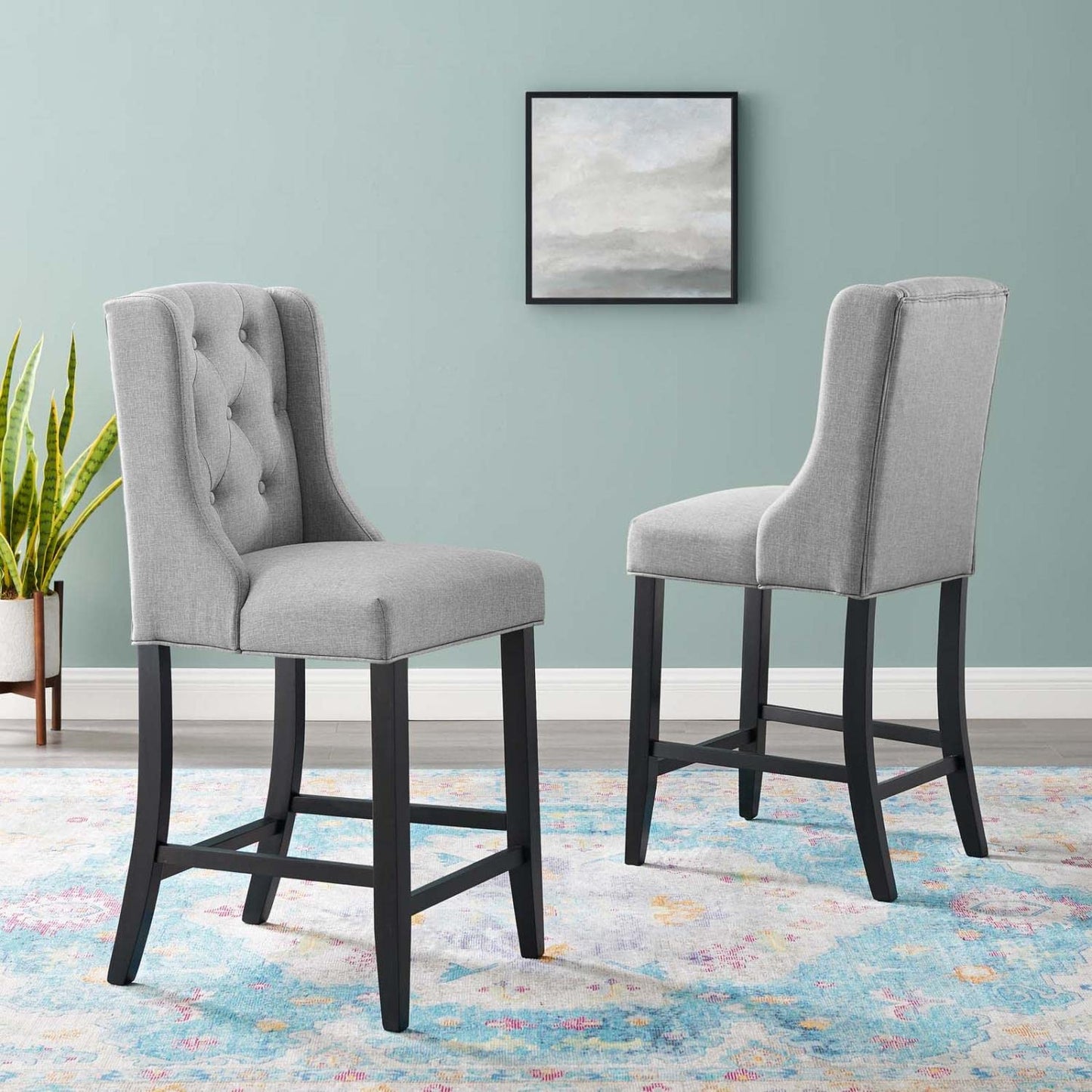 barstools | CasaFoyer Baronet Tufted Button Upholstered Fabric Counter Stool Set of 2 | Exquisite Design | Comfortable Padding | Solid Wood Legs | Light Gray | casafoyer.myshopify.com