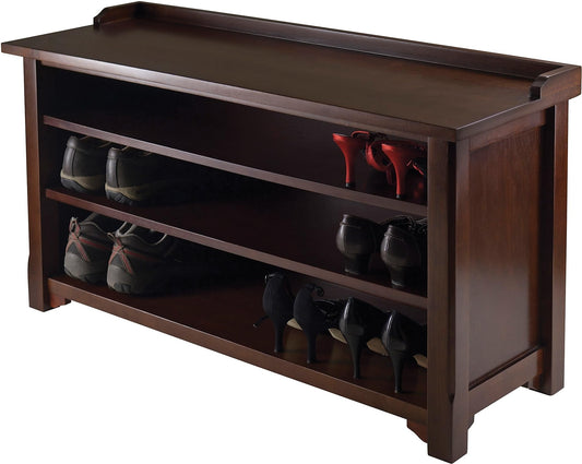 BENCH | Ergode Dayton Bench | Shoe Storage Solution with 3 Shelves | Antique Walnut Finish | 40W x 17D x 22H | Solid & Composite Wood | Easy Assembly | casafoyer.myshopify.com