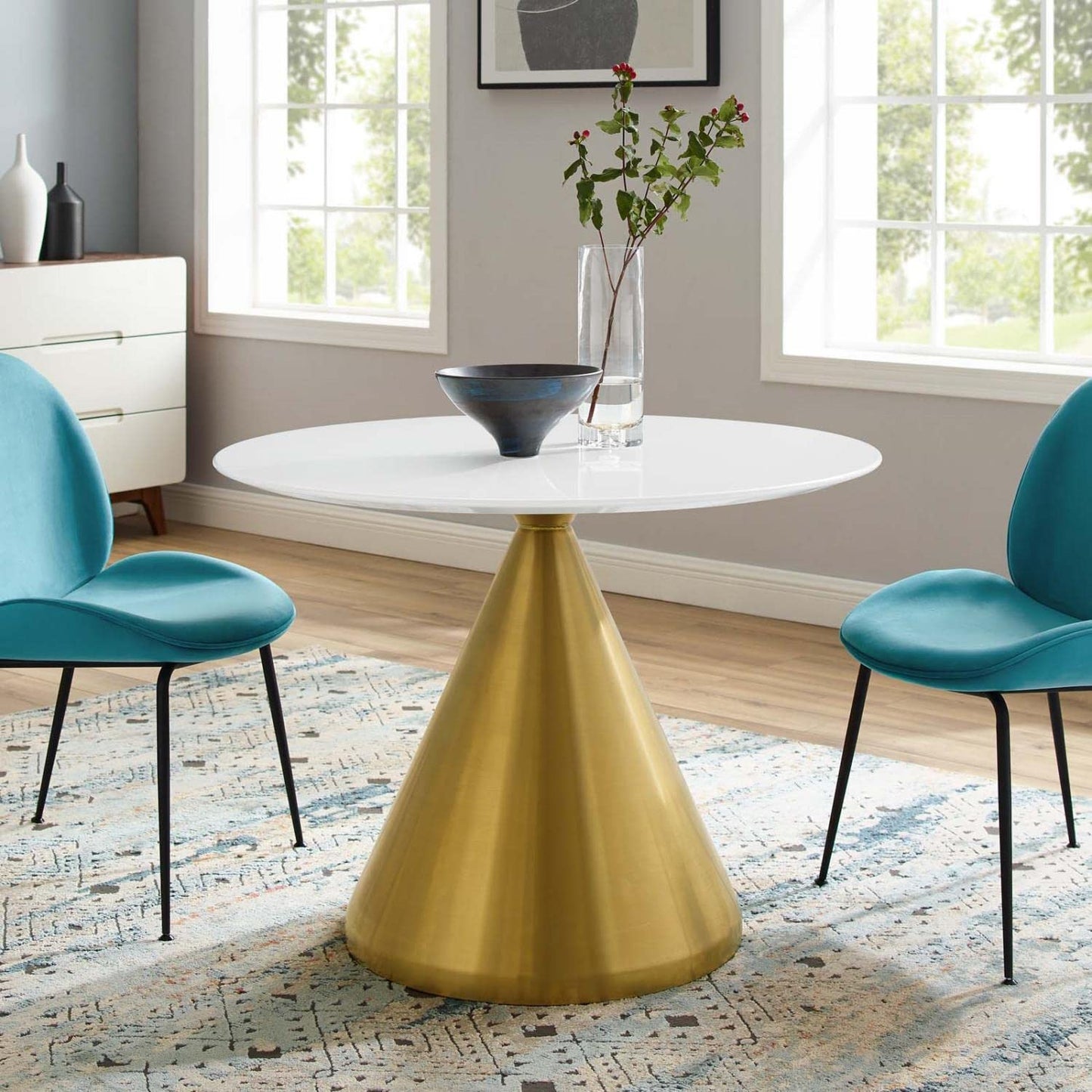 patio dining tables | CasaFoyer Tupelo 40 Dining Table | Modern Style | Mid-Century Charm | Polished Gold Metal Base | Easy to Clean | Non-Marking Ring | Assembly Required | casafoyer.myshopify.com
