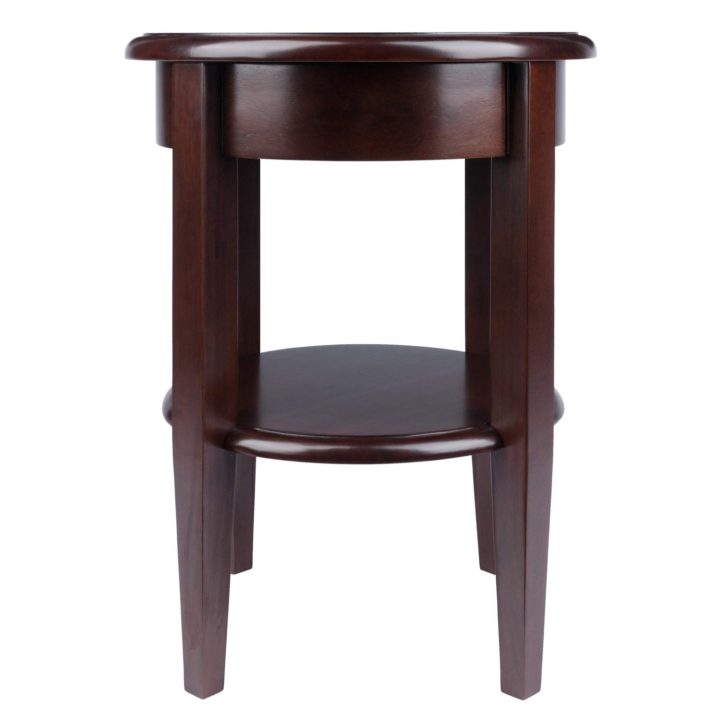 TABLE | Ergode  | Elegant Walnut Finish Round End Table | Drawer, Shelf & Tapered Legs | Convenient Storage & Display | 17.32 x 17.32 x 22.48 | 17.64 lbs. | casafoyer.myshopify.com