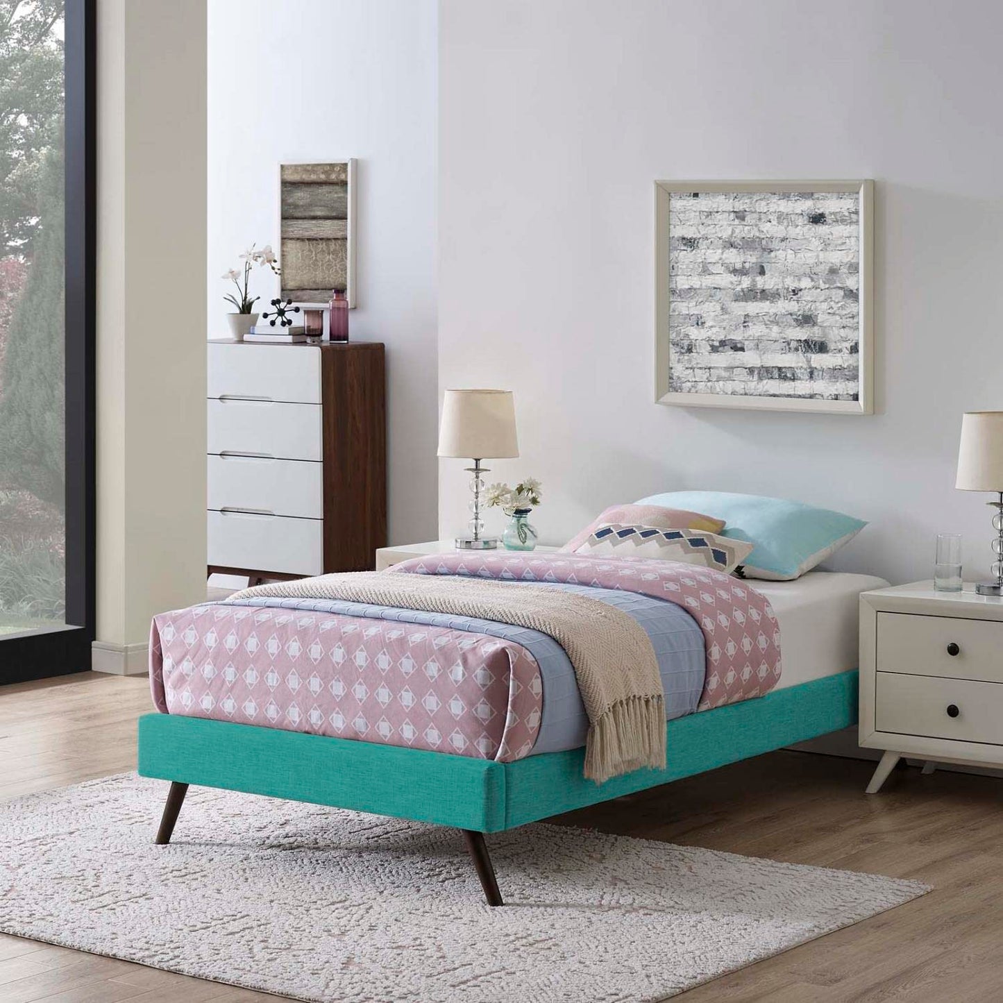 Bed | CasaFoyer Loryn Platform Bed | Solid Wood Frame | Polyester Upholstery | Wooden Slat Support | Memory Foam Compatible | Stylish Headboard Options | casafoyer.myshopify.com