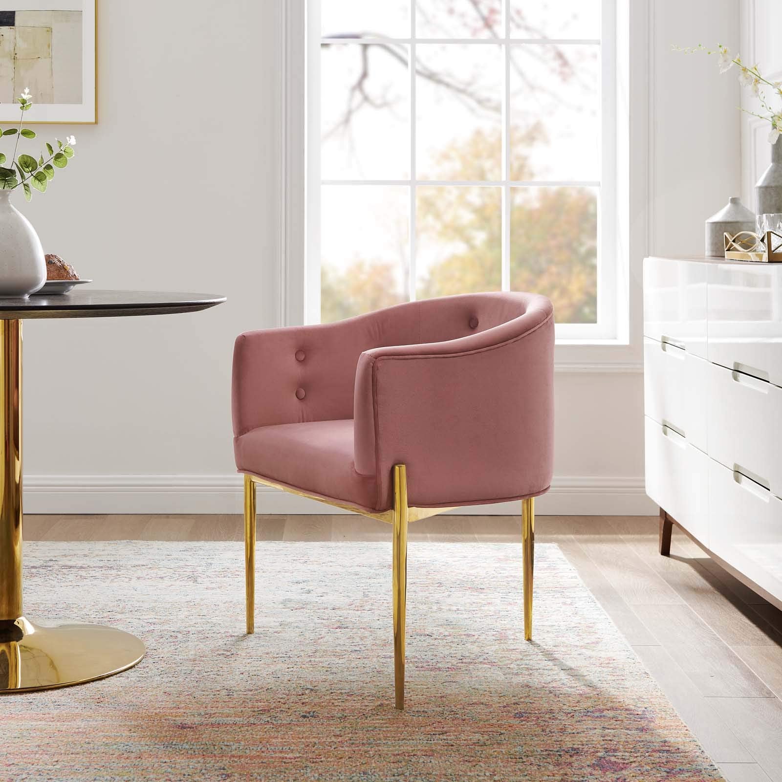 home office desk chairs | CasaFoyer Savour Tufted Performance Velvet Accent Armchair | Elegant & Practical | Stain-Resistant Velvet | Comfortable Foam Padding | Chrome Gold Legs | 300 lbs Weight Capacity | Ideal for Living Room, Dining Room, Bedroom, or Office | Includes One Chair | casafoyer.myshopify.com