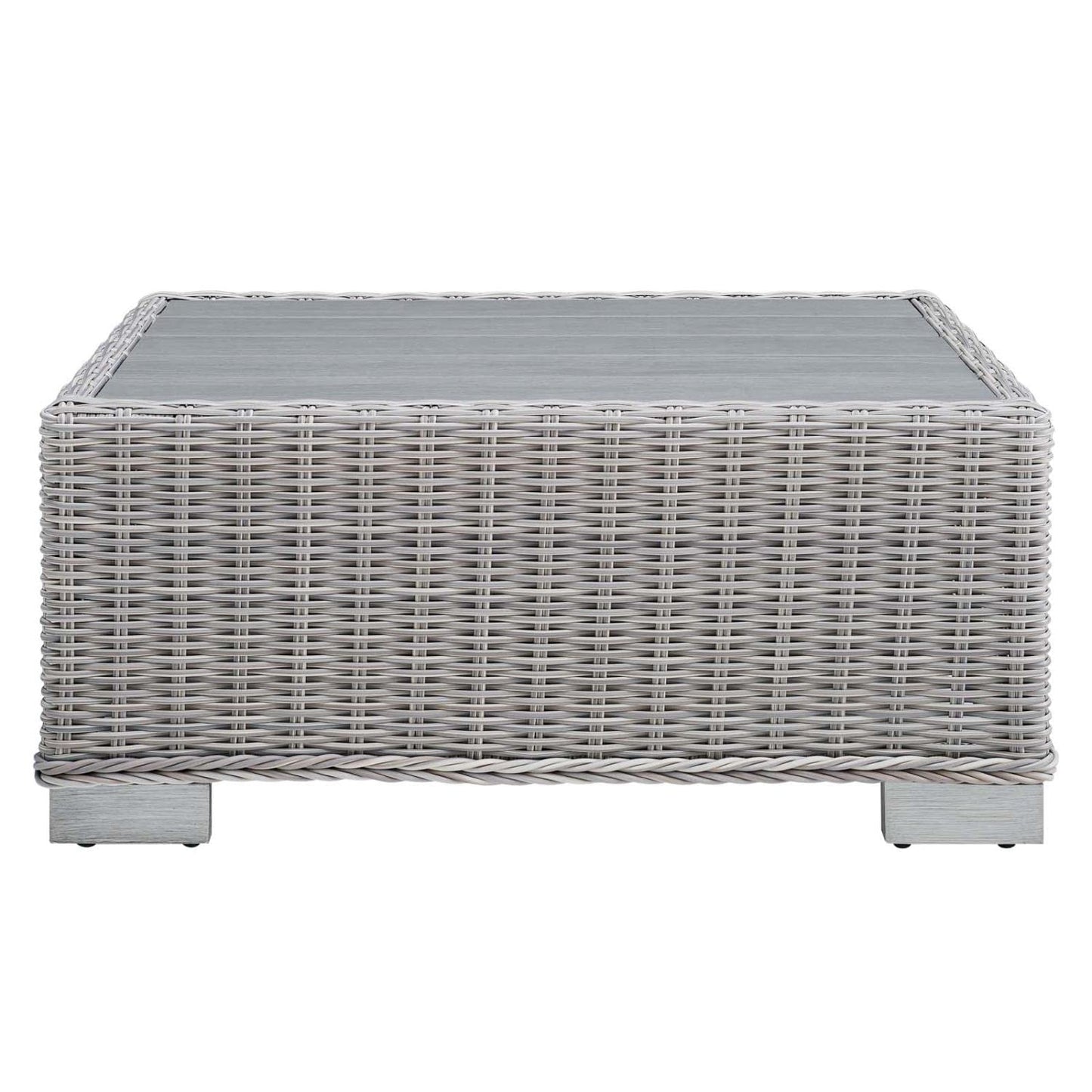 coffee tables | Ergode Conway 32 Outdoor Patio Wicker Rattan Coffee Table - Light Gray | UV-Resistant | Sturdy Aluminum Frame | Stylish Wood-Look | casafoyer.myshopify.com