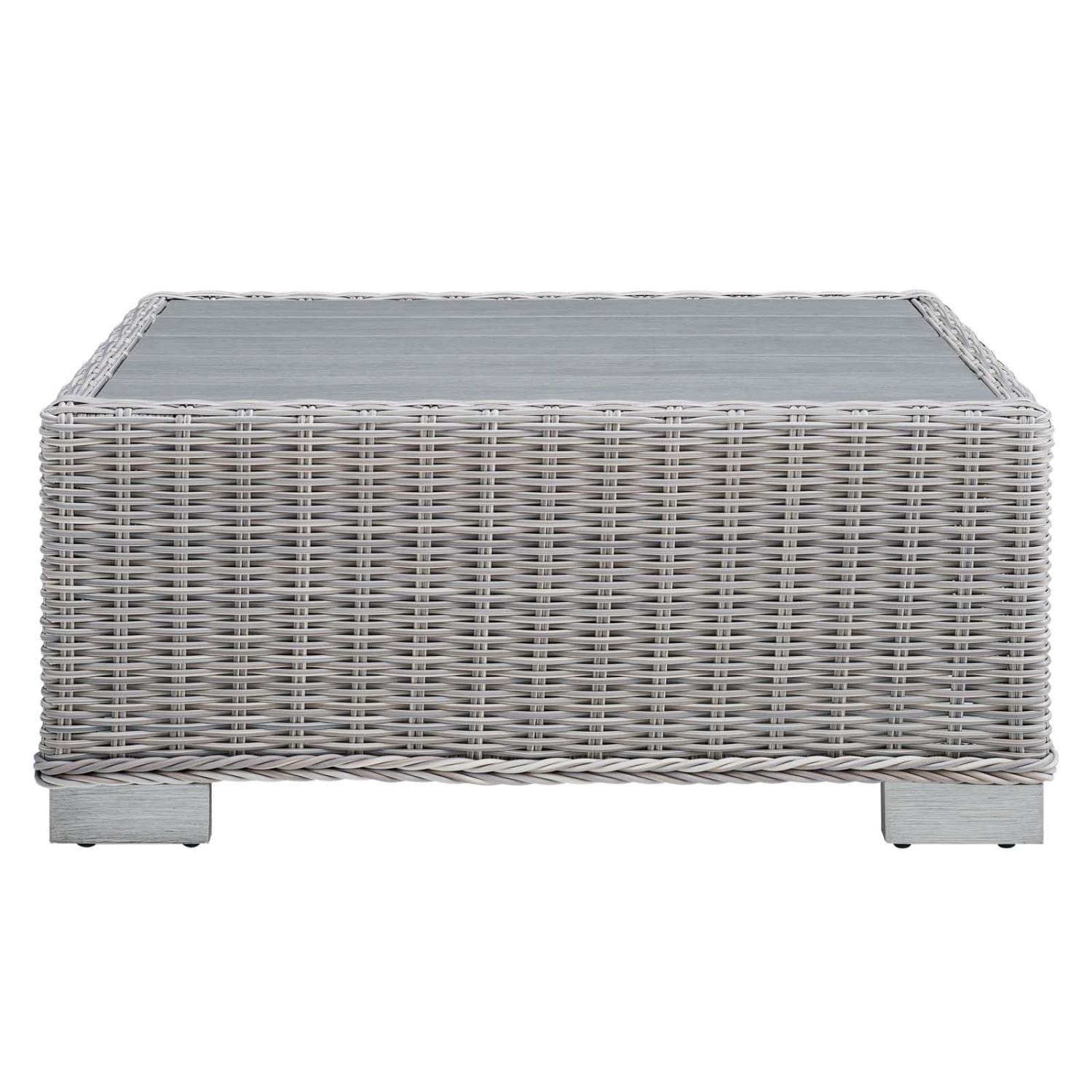 coffee tables | Ergode Conway 32 Outdoor Patio Wicker Rattan Coffee Table - Light Gray | UV-Resistant | Sturdy Aluminum Frame | Stylish Wood-Look | casafoyer.myshopify.com