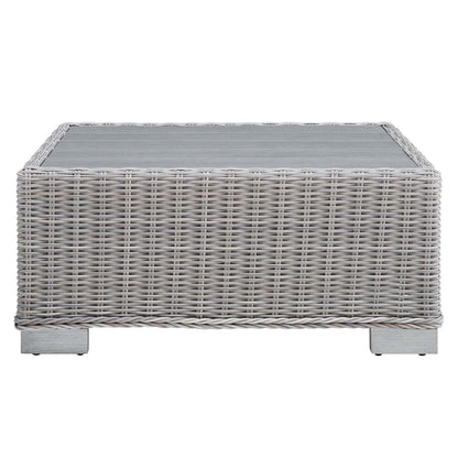 coffee tables | Ergode Conway 32 Outdoor Patio Wicker Rattan Coffee Table - Light Gray | UV-Resistant | Sturdy Aluminum Frame | Stylish Wood-Look | casafoyer.myshopify.com