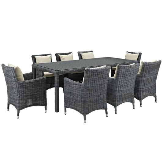 kitchen and dining room sets | CasaFoyer Summon Outdoor Patio Dining Table Set | 9-Piece | Sunbrella Cushions | Two-Tone Rattan Weave | casafoyer.myshopify.com