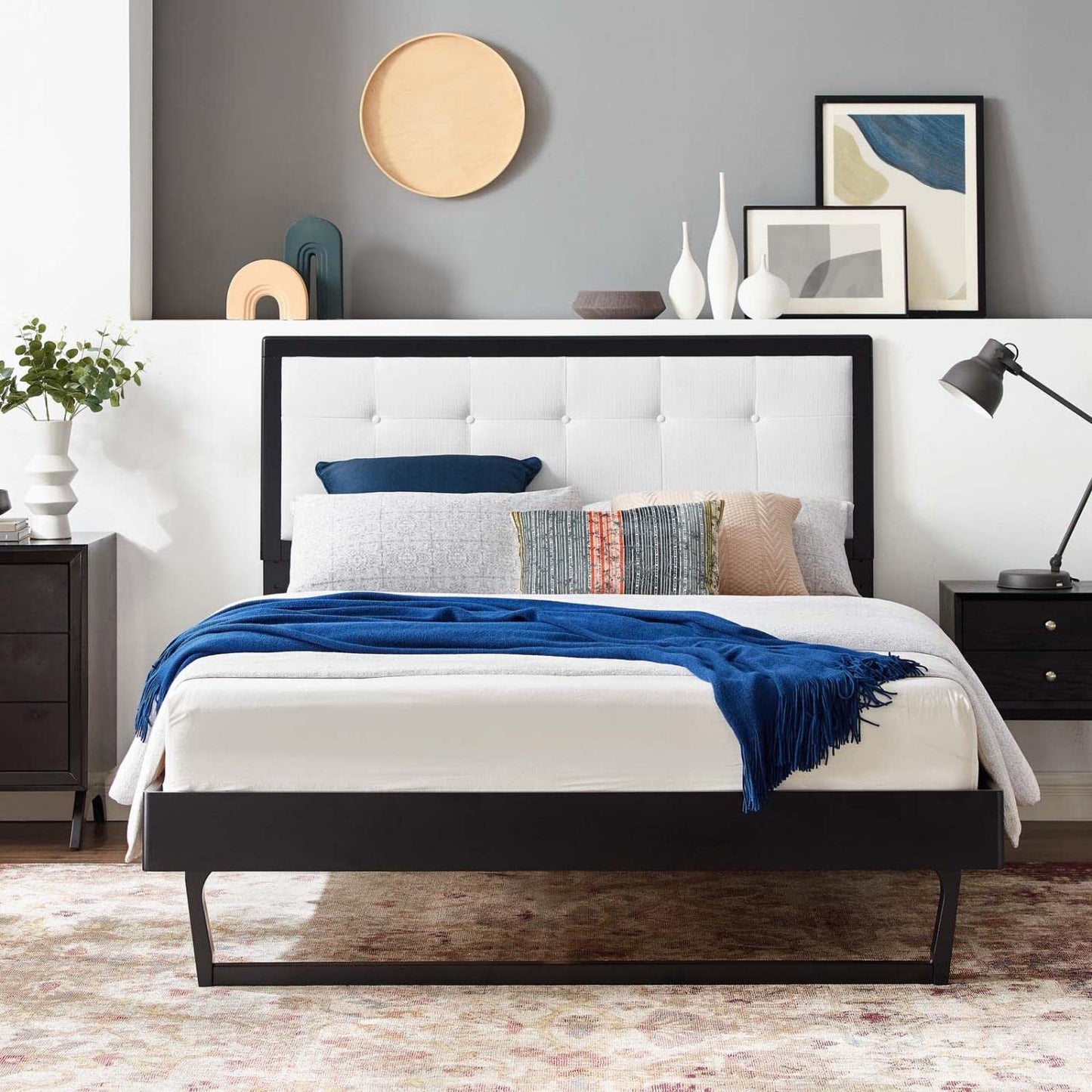 Bed | CasaFoyer Willow Tufted Wood King Platform Bed | Contemporary Charm | Vintage Accents | Natural Beauty | Sturdy Wood Frame | No Box Spring Needed | Easy Assembly | 601 lbs Weight Capacity | casafoyer.myshopify.com