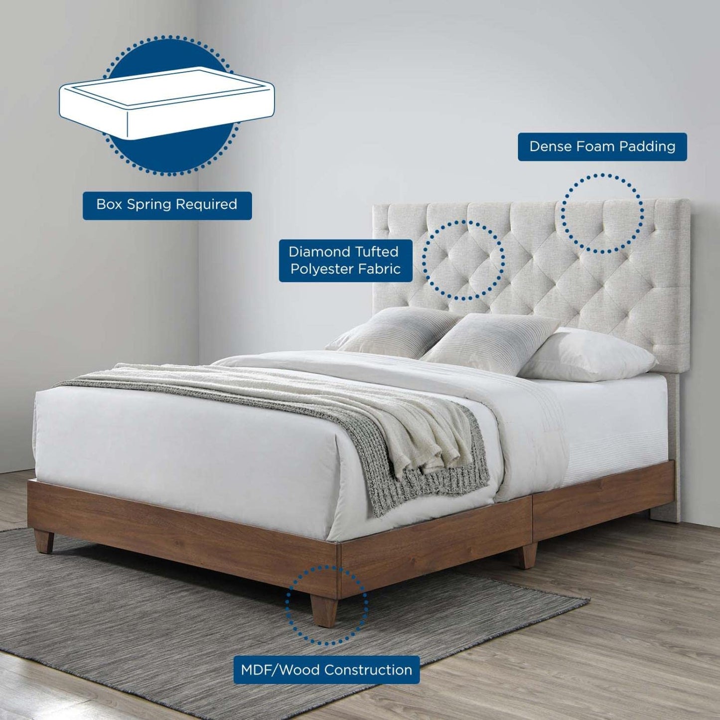 adjustable bed bases | CasaFoyer Rhiannon Tufted Upholstered Fabric Queen Bed | Walnut Beige | Luxury Design | Sturdy Frame | Easy Assembly | 800 lbs Weight Capacity | casafoyer.myshopify.com