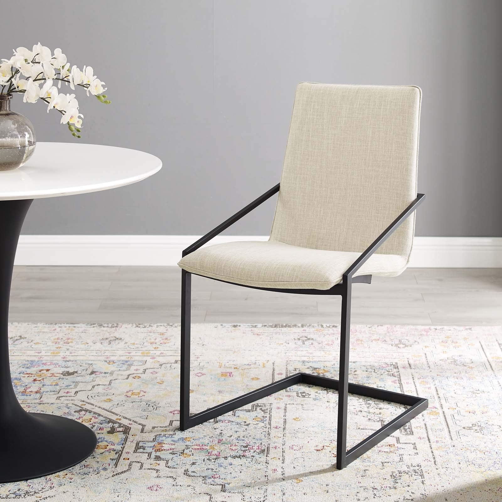 home office desk chairs | CasaFoyer Pitch Performance Fabric Upholstered Dining Armchair | Modern Design | Sturdy Frame | Comfortable Seat | Set of 1 | Black Beige | casafoyer.myshopify.com