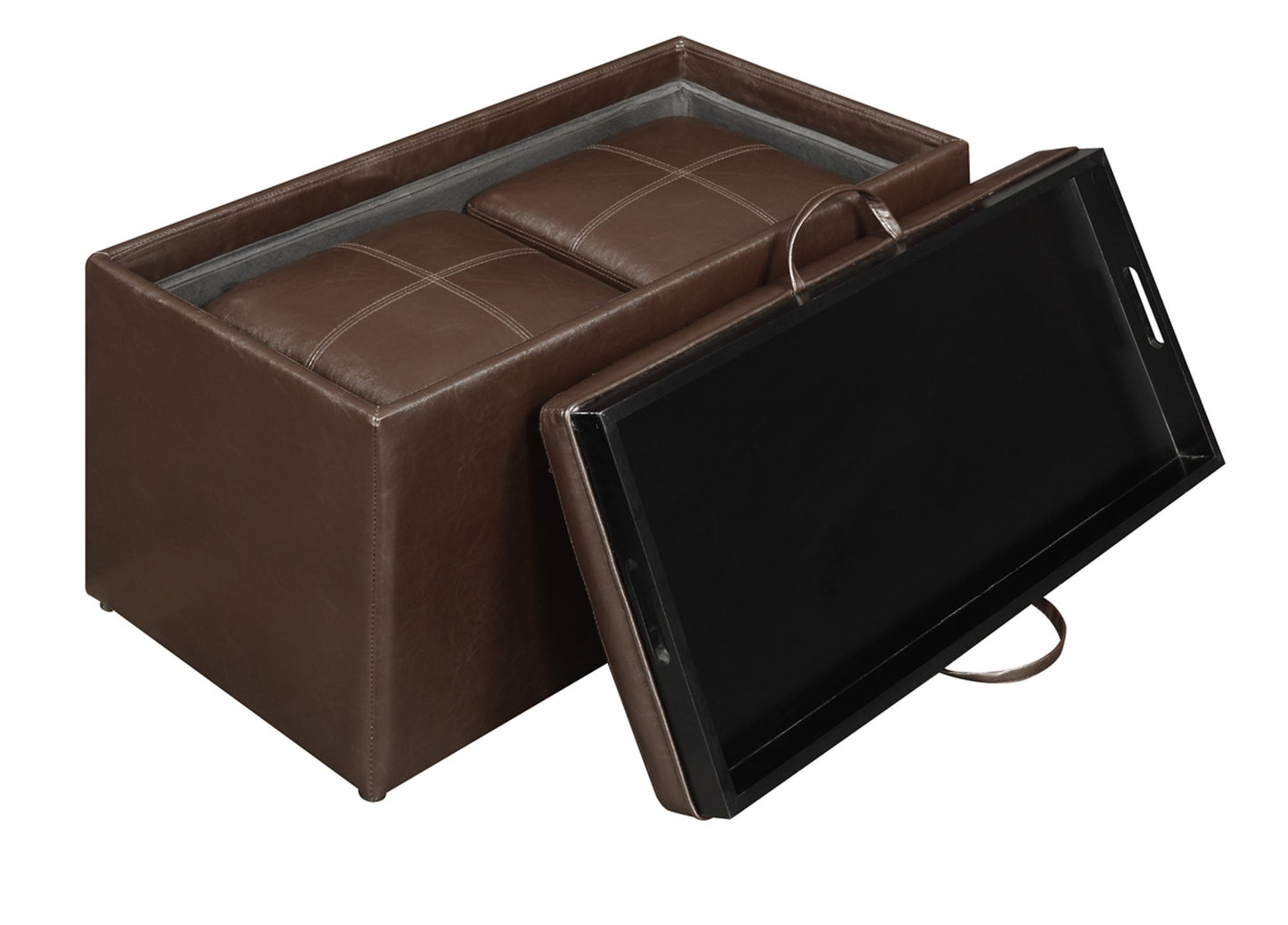 Ottoman | Designs4Comfort Sheridan Storage Bench | Reversible Tray | 2 Side Ottomans | Ample Storage & Seating | Hardwood Serving Trays | Convenient Cut-Out Handles | casafoyer.myshopify.com