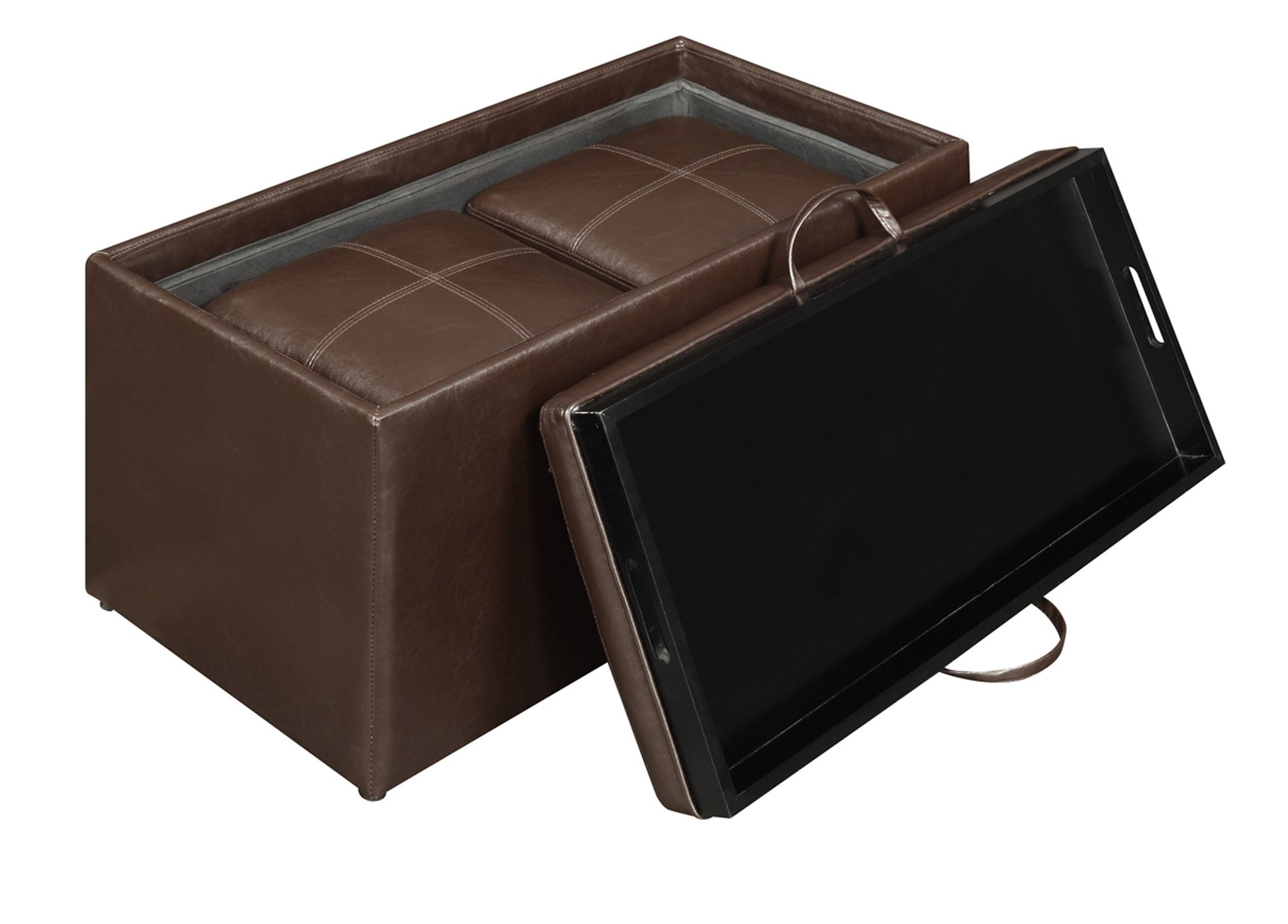 Ottoman | Designs4Comfort Sheridan Storage Bench | Reversible Tray | 2 Side Ottomans | Ample Storage & Seating | Hardwood Serving Trays | Convenient Cut-Out Handles | casafoyer.myshopify.com