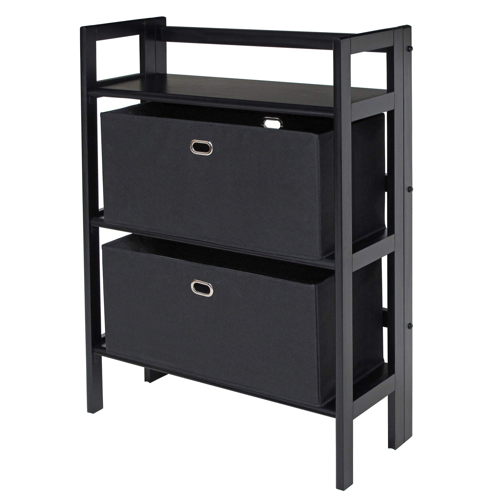 bookcases | Ergode  Wood Torino Folding Storage Shelf | 2 Foldable Baskets | Versatile & Convenient | Durable Solid Wood | Stylish Black Finish | Easy Assembly | 27.8 W x 11.5 D x 38.5 H (Open) | Maximum Stacking Height: 2 Units | casafoyer.myshopify.com