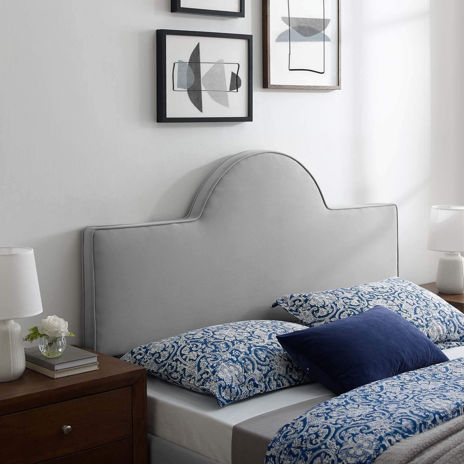 Bed | CasaFoyer Dawn Performance Velvet King/California King Headboard | Elegant Arching Silhouette | Stain-Resistant | Plush Foam Padding | Adjustable Height | casafoyer.myshopify.com