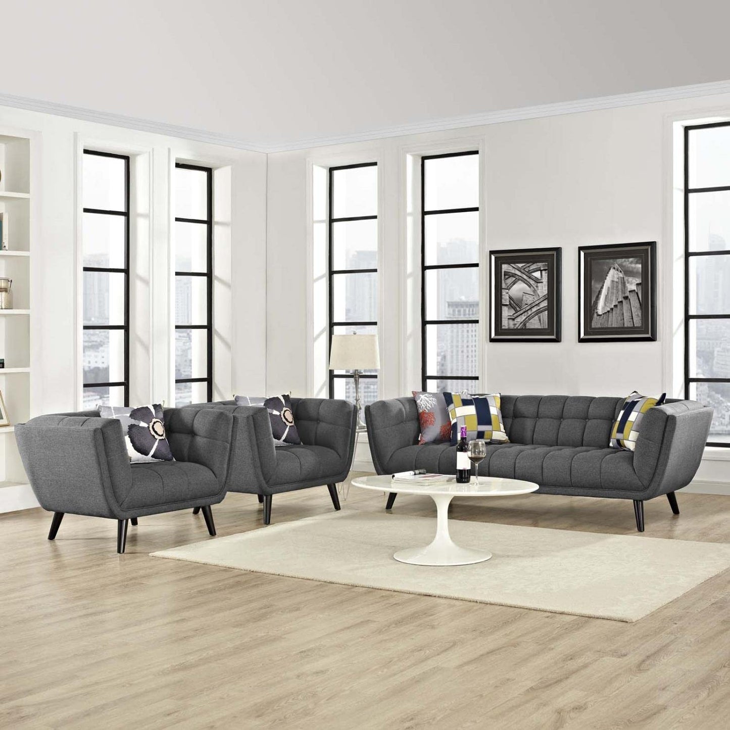 kitchen and dining room sets | CasaFoyer Bestow Collection | Upholstered Sofa & Armchair Set - Gray | Polyester Fabric | Button Tufting | Splayed Legs | Mid-Century Modern Farmhouse | 3 Piece | casafoyer.myshopify.com
