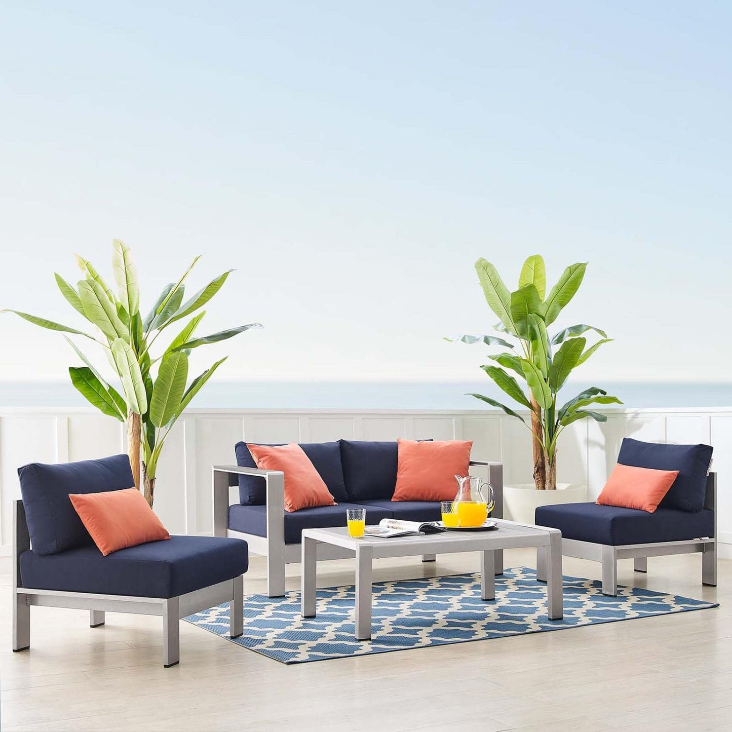 kitchen and dining room sets | CasaFoyer Shore Aluminum 4 Piece Outdoor Patio Furniture Set | Sturdy Anodized Frames | Sunbrella Cushions | Ideal for Casual Gatherings | casafoyer.myshopify.com