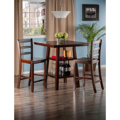 childrens table and chair sets | CasaFoyer Orlando High Table and Ladder Back Stool Set | Antique Design | 3-Piece | Walnut Finish | Solid Wood | 2 Shelves | Space-Saving | Comfortable | Easy Assembly | casafoyer.myshopify.com
