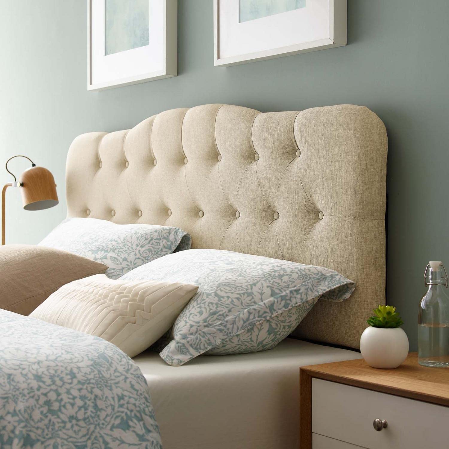 headboards | CasaFoyer  Annabel Button Tufted Linen Fabric Upholstered Queen Headboard | Tranquil Haven with Elegant Design | Lightweight & Durable | Luxurious Bedroom Upgrade | casafoyer.myshopify.com