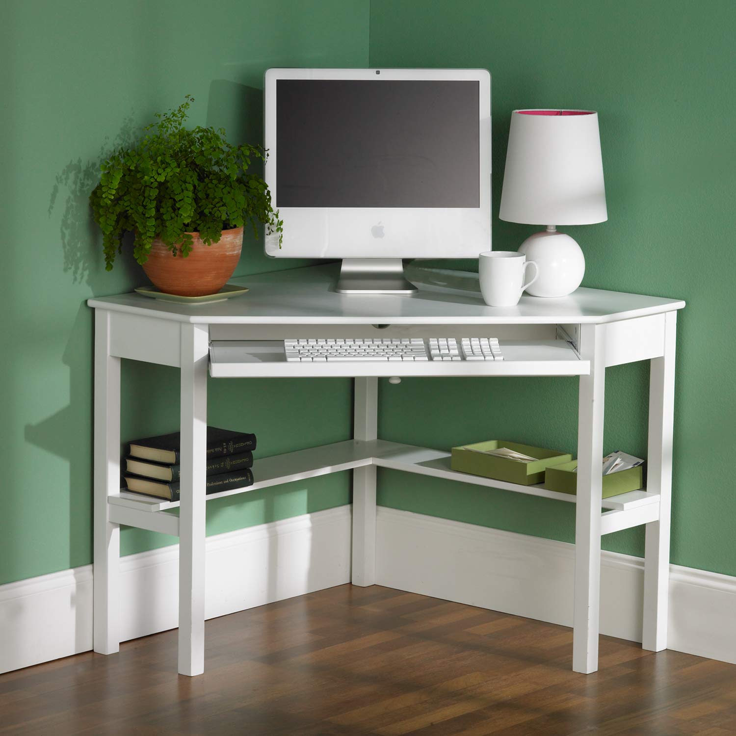 Desk | Contemporary White Corner Desk | Cord Keeper | Fold-Down Drawer | L-Shaped Shelf | Stylish & Practical Home Office Furniture | casafoyer.myshopify.com