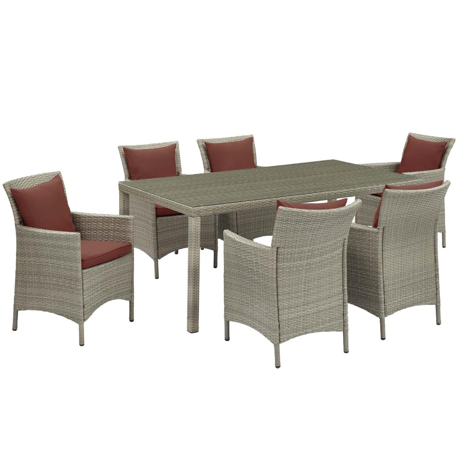 kitchen and dining room sets | CasaFoyer Conduit 7 Piece Outdoor Patio Dining Set | Transitional Style | Modern Flair | Aluminum Frame | UV-Resistant Wicker Rattan | Foam Padded Cushions | Waterproof Covers | Tempered Glass Tabletop | All-Weather | Includes Table, Chairs, and Cushions | casafoyer.myshopify.com