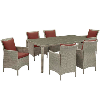 kitchen and dining room sets | CasaFoyer Conduit 7 Piece Outdoor Patio Dining Set | Transitional Style | Modern Flair | Aluminum Frame | UV-Resistant Wicker Rattan | Foam Padded Cushions | Waterproof Covers | Tempered Glass Tabletop | All-Weather | Includes Table, Chairs, and Cushions | casafoyer.myshopify.com