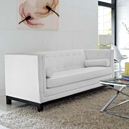 sofas | CasaFoyer Imperial Sofa | Mid-Century Modern Leather | Tufted Buttons | Side Pillows | Fine Stitch Upholstery | Stained Wood Frame | Regal Charm & Timeless Elegance | casafoyer.myshopify.com