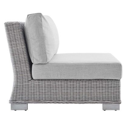 patio bistro sets | CasaFoyer Conway Outdoor Patio Wicker Rattan Armless Chair | Light Gray | UV-Resistant | Sturdy Frame | Water-Resistant Cushions | Trending Design | casafoyer.myshopify.com
