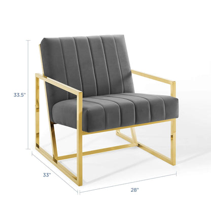 home office desk chairs | CasaFoyer Inspire Channel Tufted Performance Velvet Accent Armchair | Gold Stainless Steel Frame | Foam Padding | Stain-Resistant Upholstery | Non-Marking Foot Caps | 441 lbs Weight Capacity | casafoyer.myshopify.com