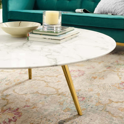 coffee tables | Ergode Lippa 40 Round Faux Marble Coffee Table | Gold White | Timeless Design | Scratch-Resistant | Perfect for Living Room, Lounge, Home Office | casafoyer.myshopify.com