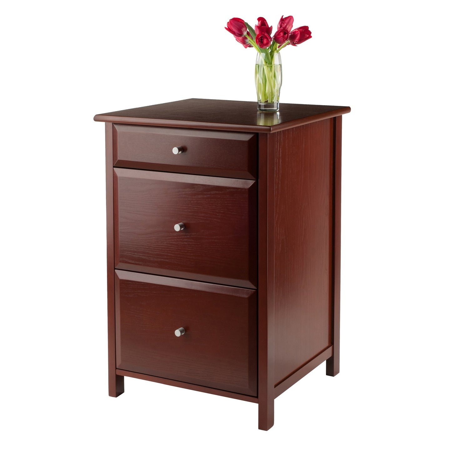 CABINET | Delta File Cabinet | Stylish Walnut Finish | Legal & Letter Size | 3 Drawers | Easy-Glide | Silver Knobs | Composite Wood | Assembly Required | casafoyer.myshopify.com