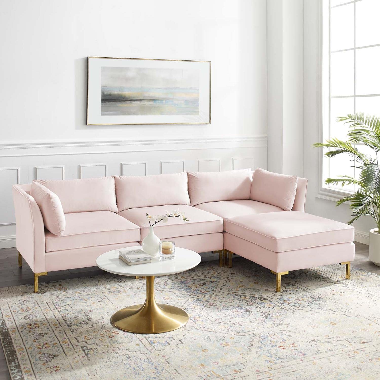 kitchen and dining room sets | CasaFoyer Ardent Performance Velvet 4-Piece Sectional Sofa | Vintage Modern Glam Deco Style | Stain-Resistant Velvet | Comfortable & Durable | Gold Metal Legs | 440 lbs Weight Capacity | casafoyer.myshopify.com