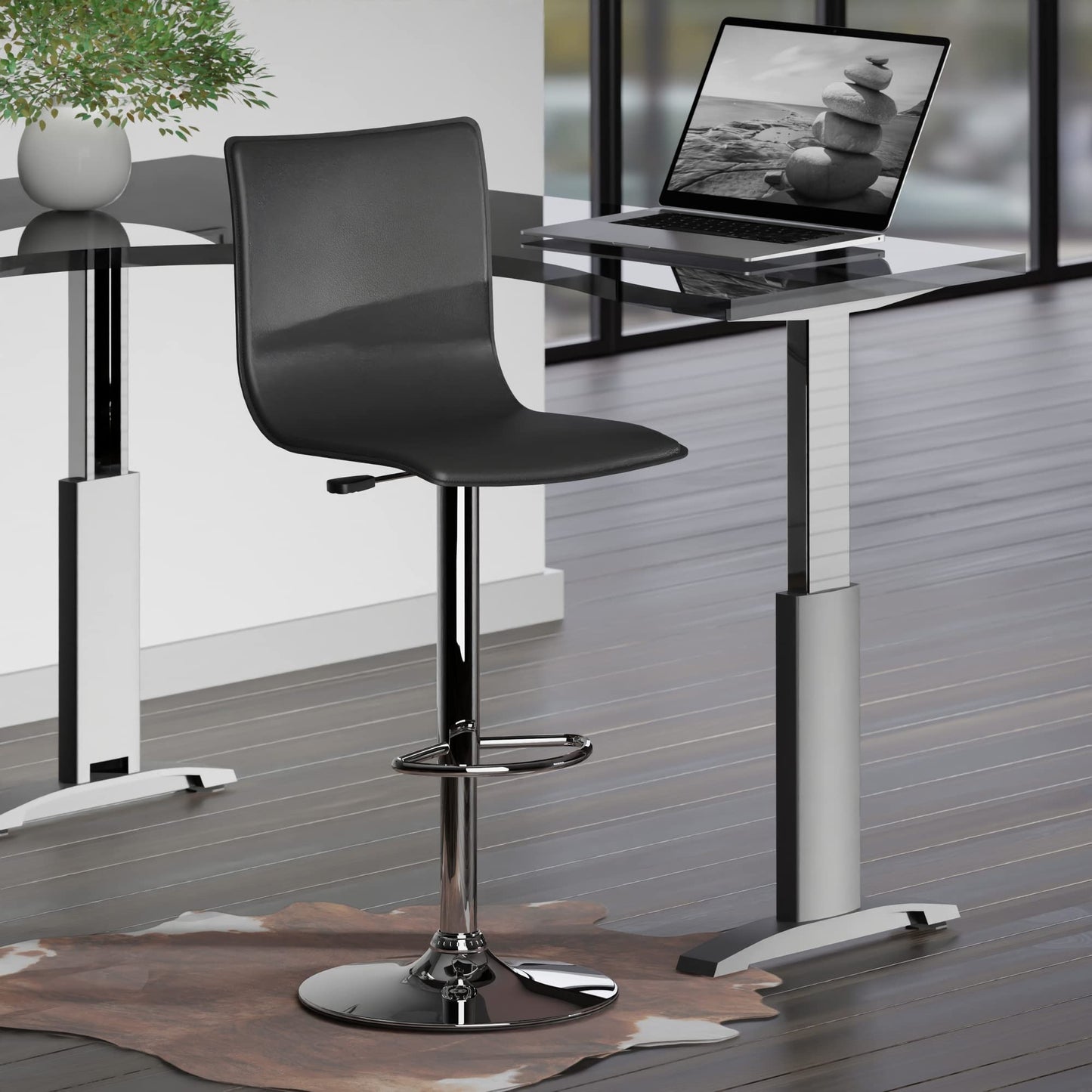 STOOL_SEATING | CasaFoyer  Wood High Back Airlift Adjustable Swivel Stool | Sleek Black Faux Leather Seat | 360 Swivel | Adjustable Height | Footrest | Durable Base | Easy Assembly | Replacement Parts | 16.34 W x 20 D x 45.08 H | 16.7 lbs | casafoyer.myshopify.com