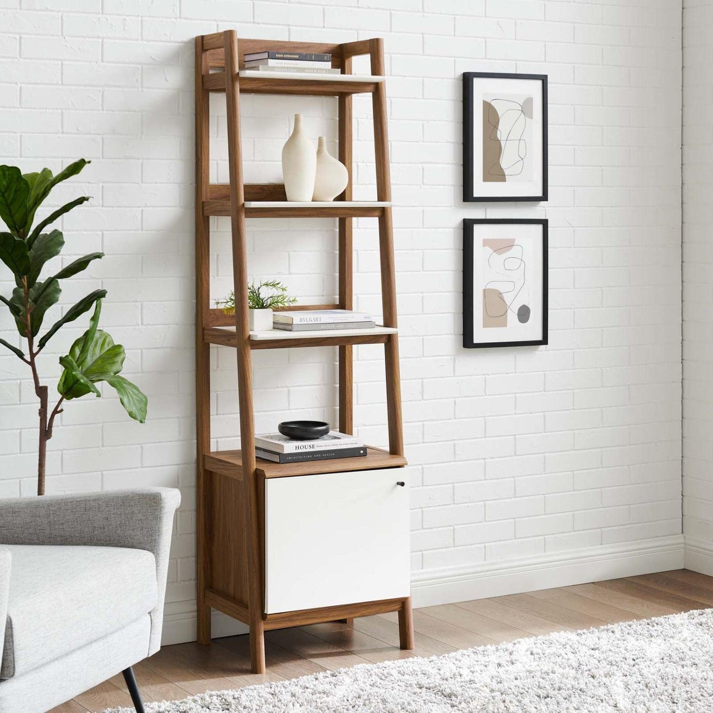 bookcases | Ergode Bixby 21 Bookshelf | Walnut White | Stylish & Durable Storage & Display Stand | Ample Space for Books & Decorative Items | casafoyer.myshopify.com