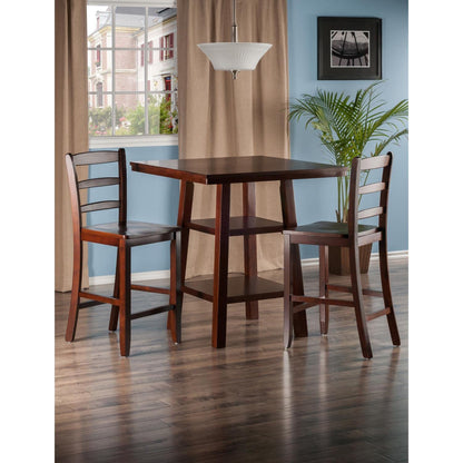 childrens table and chair sets | CasaFoyer Orlando High Table and Ladder Back Stool Set | Antique Design | 3-Piece | Walnut Finish | Solid Wood | 2 Shelves | Space-Saving | Comfortable | Easy Assembly | casafoyer.myshopify.com