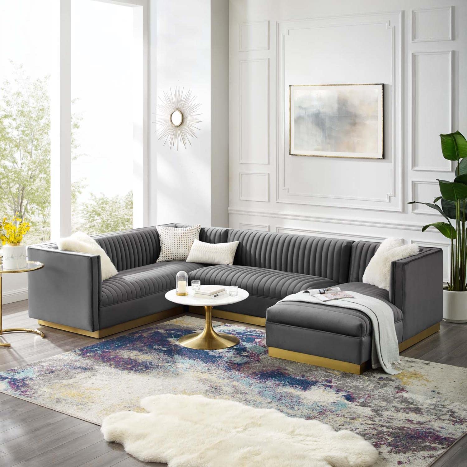 kitchen and dining room sets | CasaFoyer Sanguine Channel Tufted Velvet Sectional Sofa Collection | Glamorous Retro Modern Design | Stain-Resistant & Comfortable | Sturdy Construction | Gold Stainless Steel Base | 3 Piece Set | casafoyer.myshopify.com