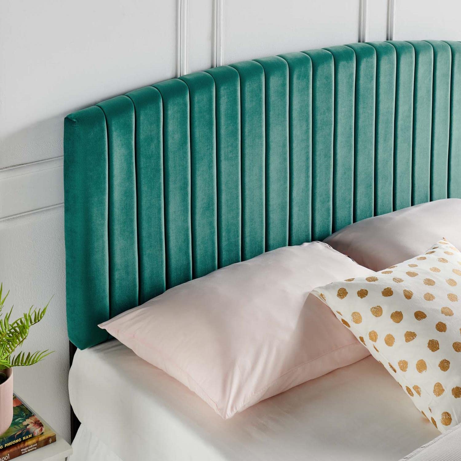 Bed | CasaFoyer Rebecca Twin Channel Tufted Performance Velvet Upholstered Headboard | Elegant, Durable, Comfortable | Teal | casafoyer.myshopify.com
