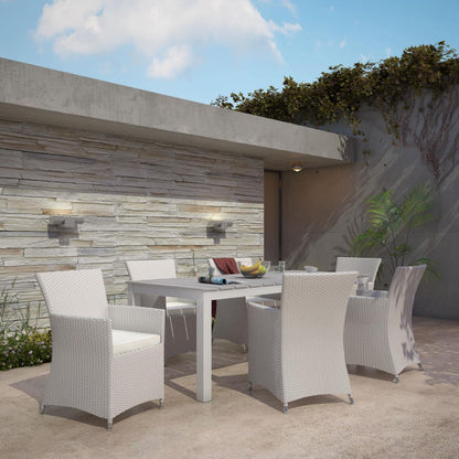 Patio Furniture Sets | Junction Outdoor Patio Dining Furniture Set | Stylish & Functional 7 Piece | Gray White | Synthetic Rattan Weave | All-Weather Cushions | Easy Maintenance | casafoyer.myshopify.com