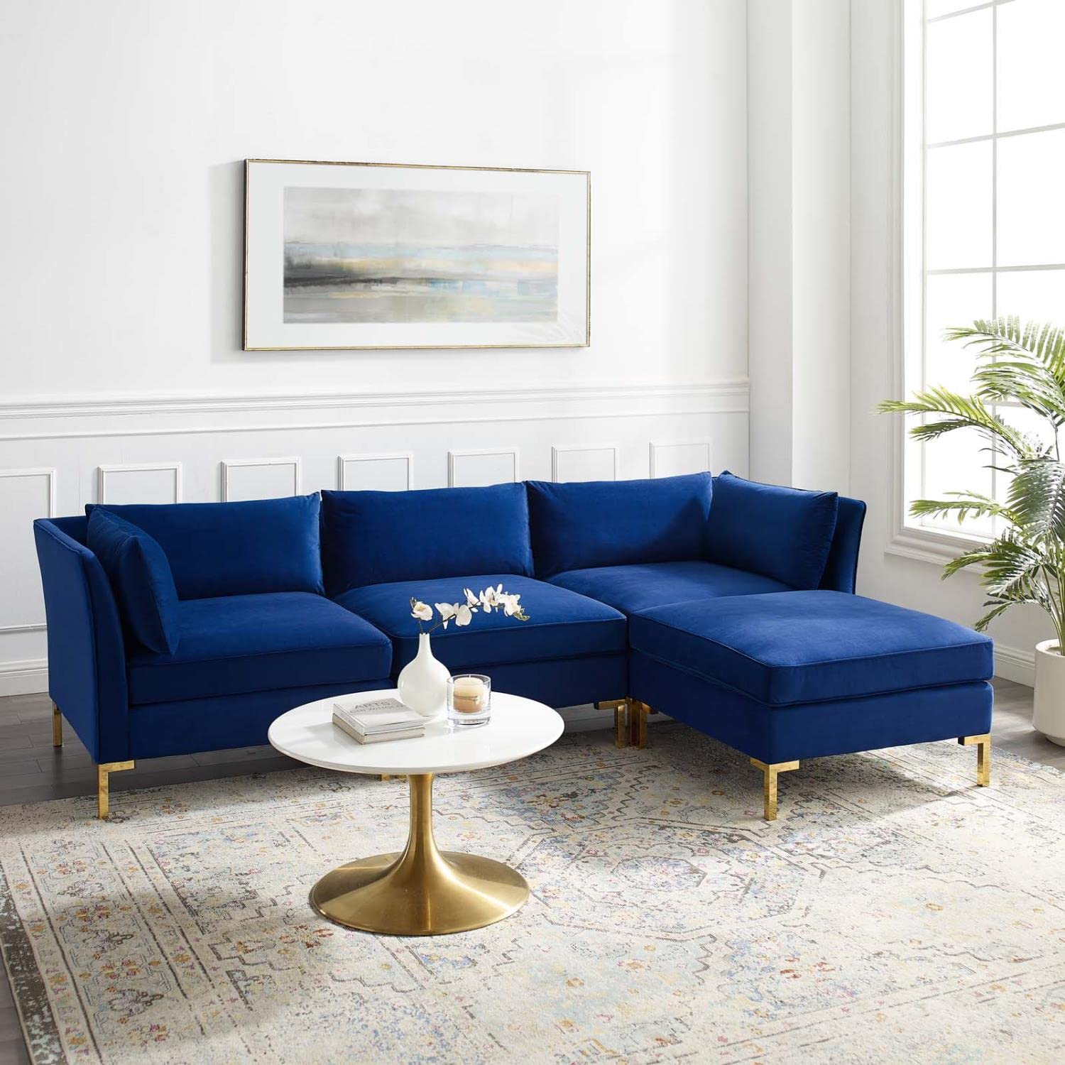kitchen and dining room sets | CasaFoyer Ardent Performance Velvet 4-Piece Sectional Sofa | Vintage Modern Glam Deco Design | Stain-Resistant Velvet | Comfortable Seating | Gold Metal Legs | Easy Maintenance | Navy | casafoyer.myshopify.com