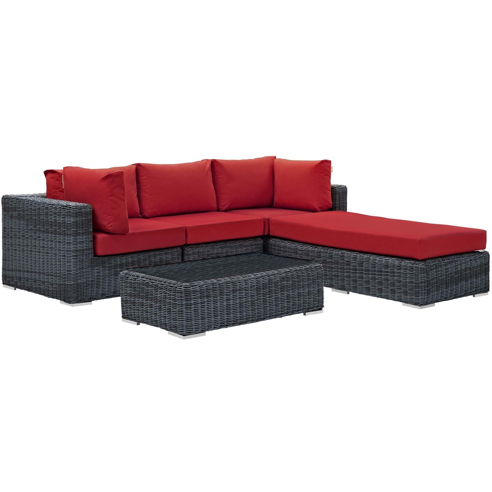 kitchen and dining room sets | CasaFoyer Summon Outdoor Patio Sectional Sofa Set | Two-Tone Rattan | Sunbrella Cushions | Aluminum Frame | Includes Armless Chair, Coffee Table, Ottoman, Corners | casafoyer.myshopify.com