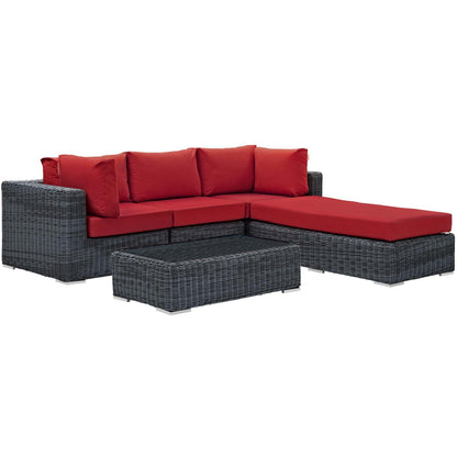 kitchen and dining room sets | CasaFoyer Summon Outdoor Patio Sectional Sofa Set | Two-Tone Rattan | Sunbrella Cushions | Aluminum Frame | Includes Armless Chair, Coffee Table, Ottoman, Corners | casafoyer.myshopify.com