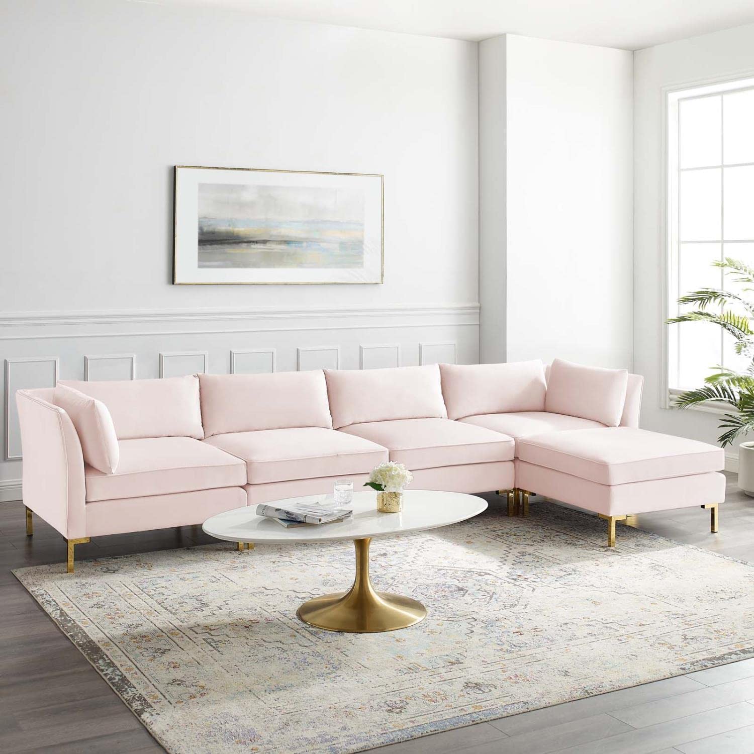 kitchen and dining room sets | CasaFoyer Ardent Performance Velvet 5-Piece Sectional Sofa | Vintage Modern Glam Deco Style | Stain-Resistant Velvet | Comfortable Foam Padding | Gold Metal Legs | 440 lbs Weight Capacity | casafoyer.myshopify.com