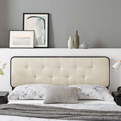 headboards | CasaFoyer Collins Tufted Wood King Headboard | Modern Retro Style | Organic Aesthetics | Button Tufted | Wood Grain Frame | Compatible with Billie and Margo Bed Frames | Durable Construction | Customizable | Black Beige | casafoyer.myshopify.com