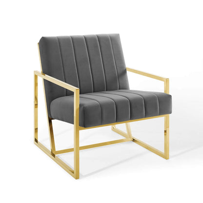 home office desk chairs | CasaFoyer Inspire Channel Tufted Performance Velvet Accent Armchair | Gold Stainless Steel Frame | Foam Padding | Stain-Resistant Upholstery | Non-Marking Foot Caps | 441 lbs Weight Capacity | casafoyer.myshopify.com