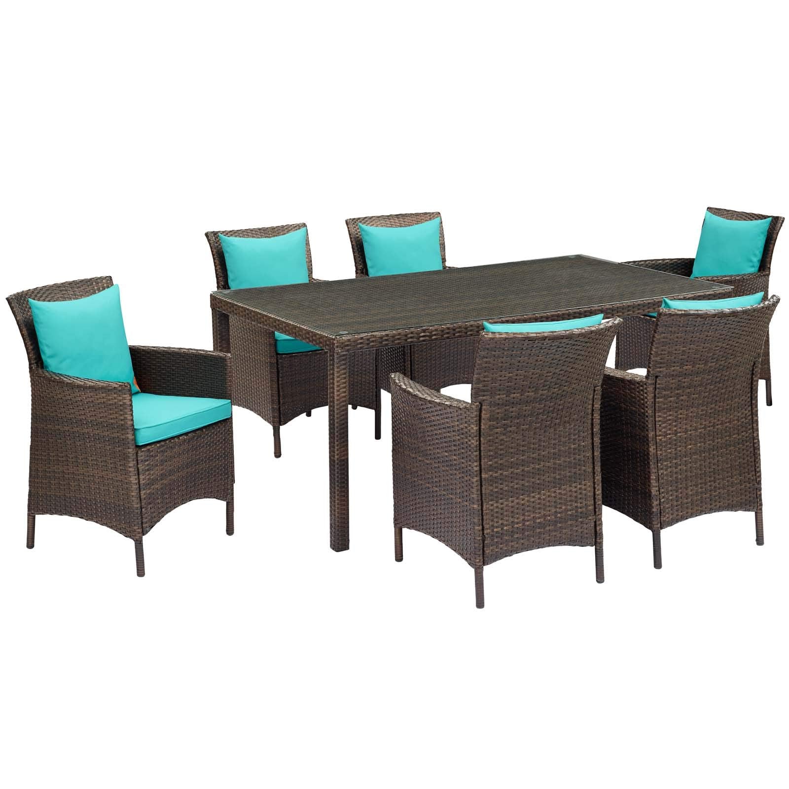 kitchen and dining room sets | CasaFoyer Conduit 7 Piece Outdoor Patio Dining Set | Transitional Style | Modern Flair | Aluminum Frame | UV-Resistant Wicker Rattan | Tempered Glass Tabletop | casafoyer.myshopify.com