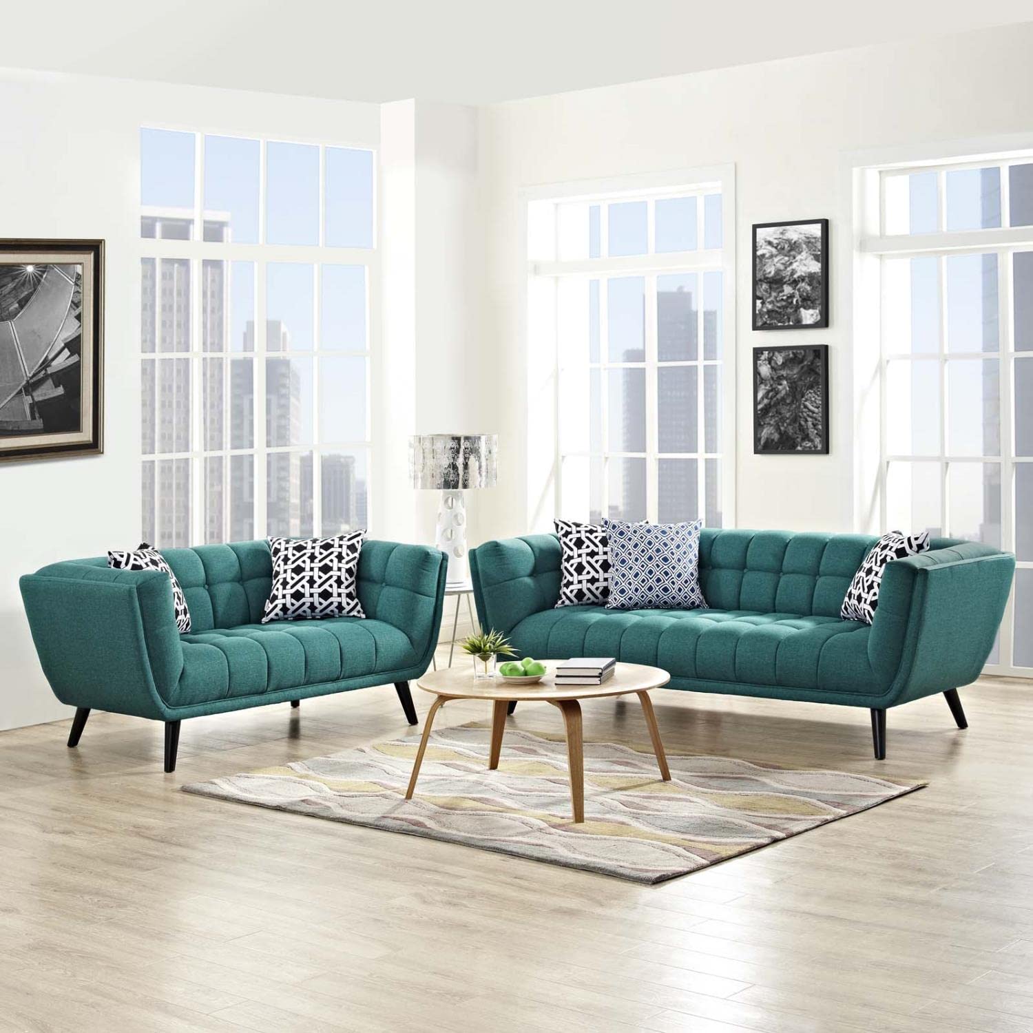 kitchen and dining room sets | CasaFoyer Bestow Collection | Upholstered Sofa & Loveseat Set - Teal | Mid-Century Modern Farmhouse Style | Button Tufting | Dense Foam Padding | Sturdy Wood Legs | casafoyer.myshopify.com