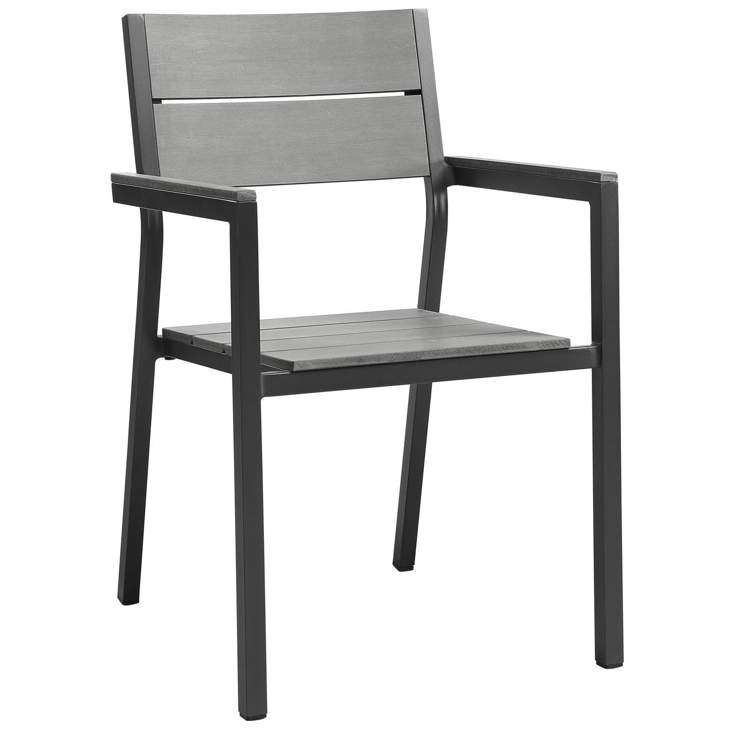 Patio Furniture Sets | Maine Outdoor Patio Dining Arm Chair | Synthetic Wood Grain Plank Boards | Powder-Coated Aluminum Frame | Stackable | Ideal for Contemporary Outdoor Dining | casafoyer.myshopify.com