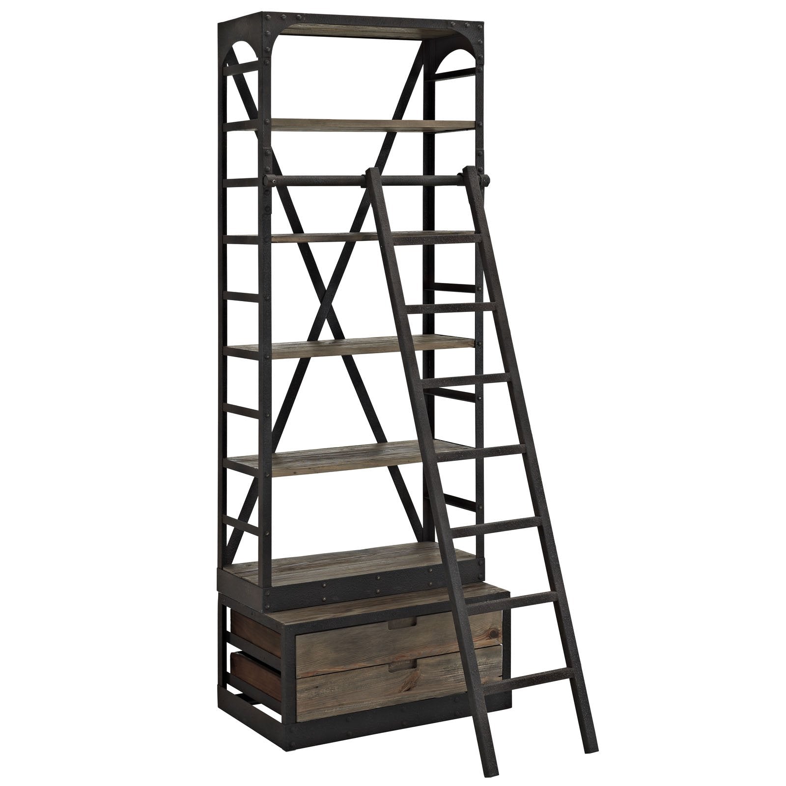 bookcases | Ergode Velocity Industrial Modern Design Wood Shelving & Ladder Set | Solid Pine Shelves & Sturdy Cast Iron Frame | Enhance Space with Functionality & Style | casafoyer.myshopify.com