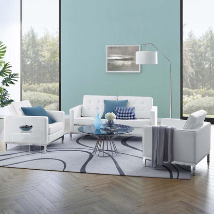 kitchen and dining room sets | CasaFoyer Loft Tufted Faux Leather Loveseat | 2 Armchair Set - Modern Design | Button Tufting | Stainless Steel Frame - Includes 1 Loveseat & 2 Armchairs | casafoyer.myshopify.com