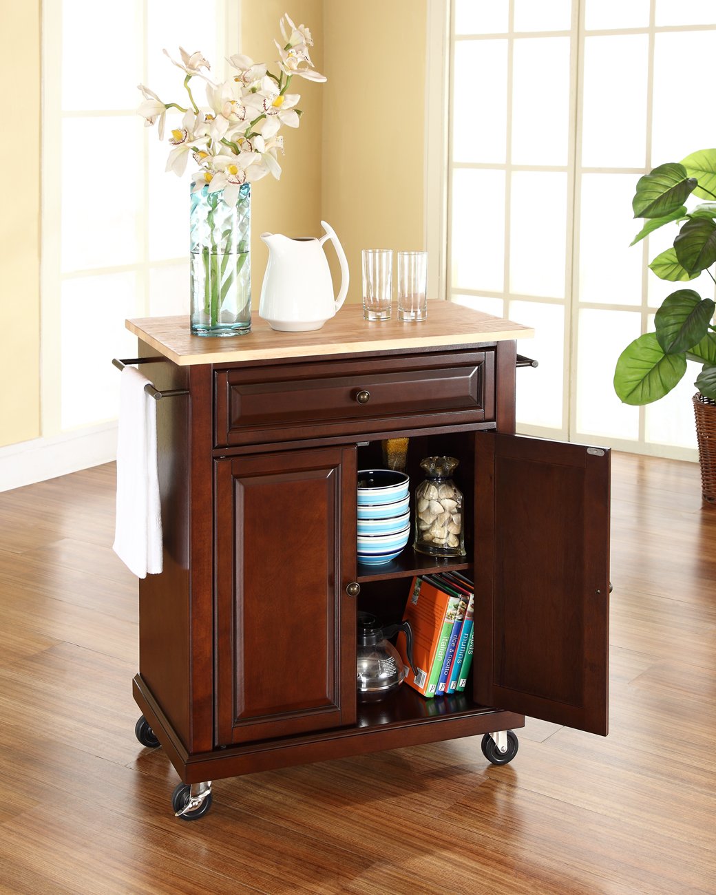 Kitchen Storage | Solid Hardwood Kitchen Island | Elegant Raised Panel Doors | Ample Storage | Vintage Mahogany Finish | casafoyer.myshopify.com