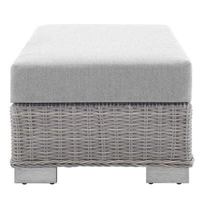 ottomans | CasaFoyer Conway Outdoor Patio Wicker Rattan Ottoman | Light Gray | UV-Resistant | Sturdy Frame | Water-Resistant Cushion | Trendy Design | Easy Assembly | casafoyer.myshopify.com